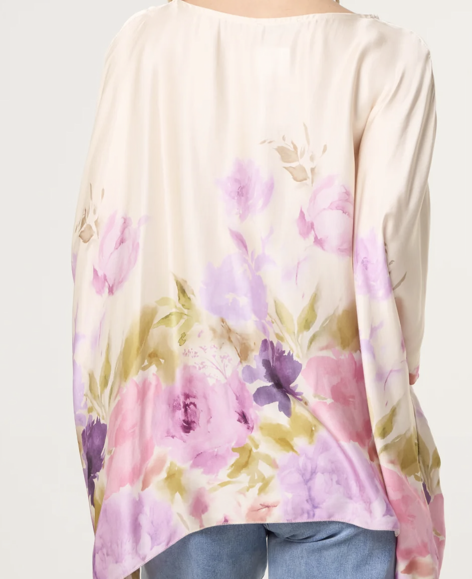 SATIN ASYMMETRIC FLORAL BLOUSE