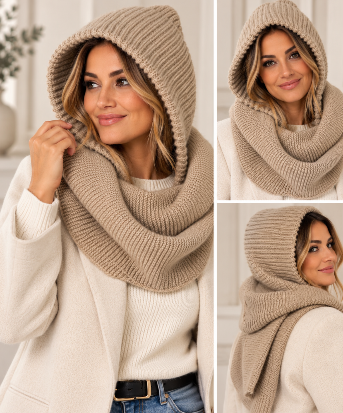 KNITTED ESSENTIAL HOODED SCARF